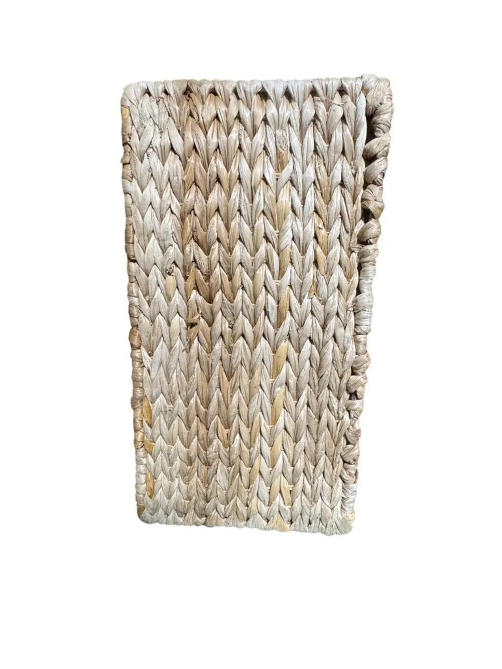 Handwoven Rectangular Water Hyacinth Basket With Handles For Storage Or Decor